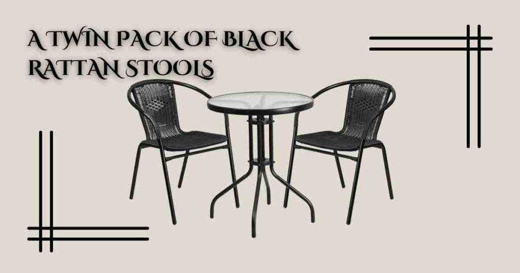 A twin pack of black rattan stools